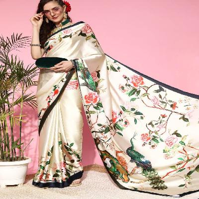 Printed Satin Saree