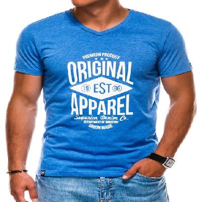 Blue Cotton Mens Printed T Shirt
