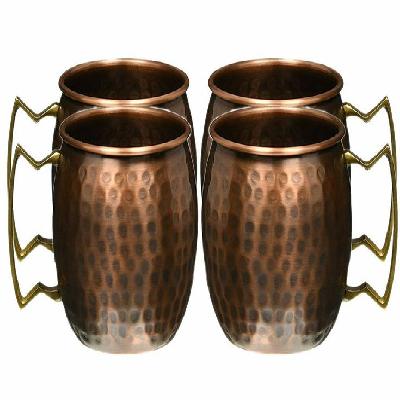 Hammered Copper 4 Pcs Mugs Gift Set