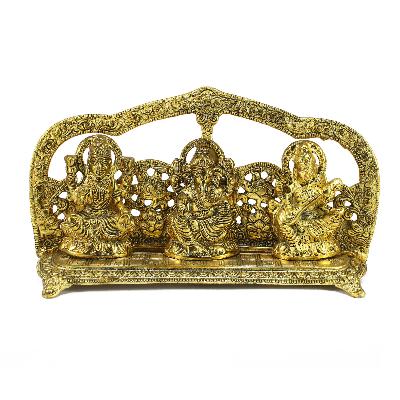 Laxmi Ganesh Saraswati Idol Gold Plated