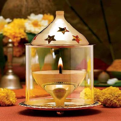 Brass Borosil Glass Shub Diya