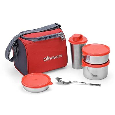 Premium SS Lunch Box With 3 SS Containers And Spoon