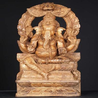 Wooden Base Crystal Ganesh Ji Statue
