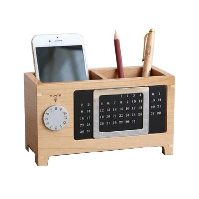 Wooden Desk Top Pen Stand with Calculator