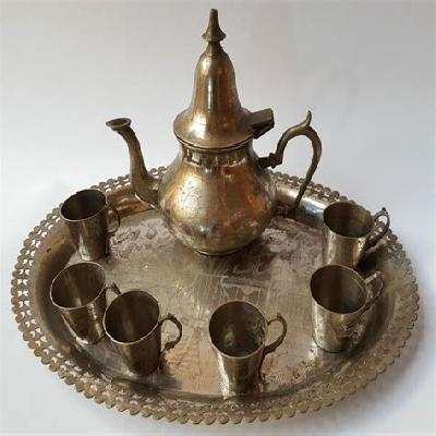 Brass Tea Cup Plate Set With Tray