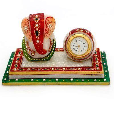 Marble  Ganesh Chowki With Clock
