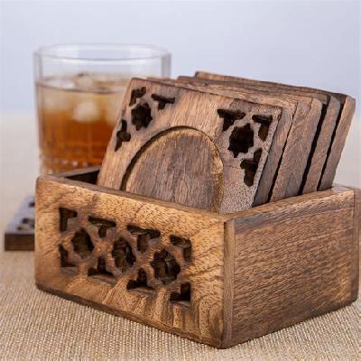 Nescafe Wooden Finish Tea Coasters Set with Stand