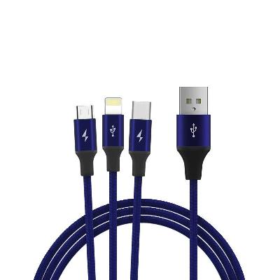 3in1 Cable Nylon Braided Multi Charging Cable For Micro, Type c 