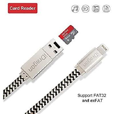 iDragon Memory Card Reader 2 in 1 Apple lightning cable Adapter and Data Sinc