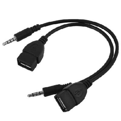 USB 2.0 Female To AUX 3.5mm Male Jack Connector Data Charge Cable