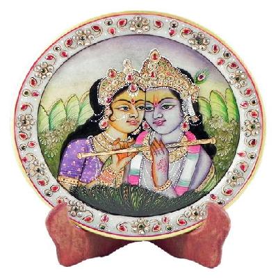 Marble Royal Radha Krishna Painting Plate
