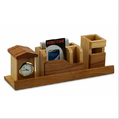 Wooden Card And Mobile Holder With Clock