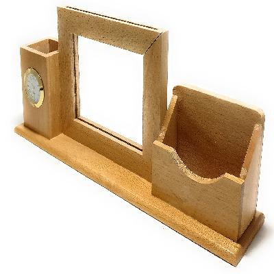 Wooden Table Clock Pen Stand