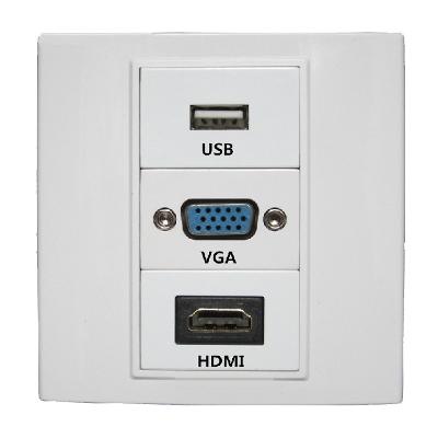 Multimedia Modular Wall Face Plate with HDMI   VGA   3RCA (AV) Audio Video Panel Sockets