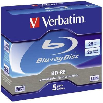 Verbatim 25GB BD-RE Bluray Rewritable 5 Pack Jewel Case 2x Speed 43615