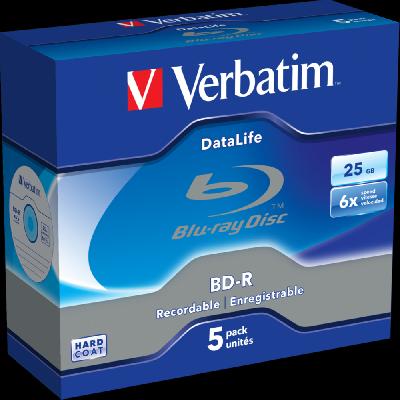 Verbatim BD-R 25GB 5 Pack Jewel Case Pack Blank Blu-Ray Discs 43715