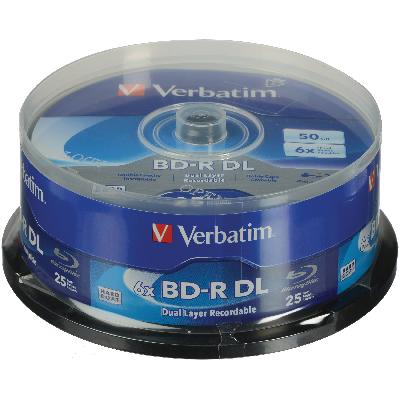 VERBATIM BD-R DL 50GB 6x Wide Printable 25 Pack Spindle 43749