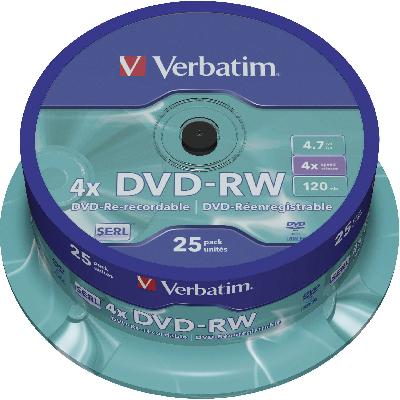 Verbatim Blank 4.7GB DVD RW Spindle Pack