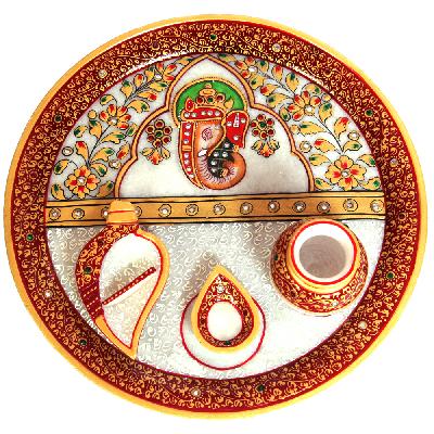 Meenakari Round Meena Ganesha Puja Thali