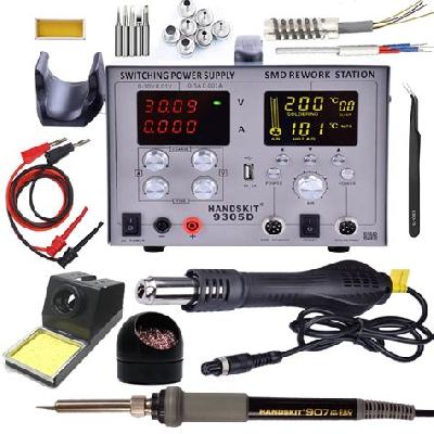 Pro 909d 4in1 Soldering Rework Station Solder Iron SMD Hot Air Gun DC Power USA
