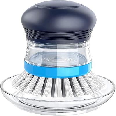 Cleaning Brush with Liquid Soap Dispenser Palm Brush with Storage Stand for Bottle Pot