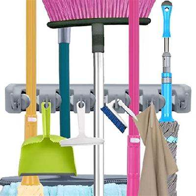 Mop And Broom Holder Upgraded With Effective Strong Holding 5 Slot Position With 6 Hooks