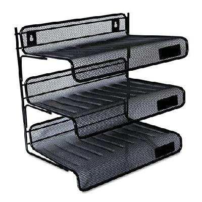 Multipurpose Black Metal Mesh Desk 3 Section File Rack Paper Holder, Desktop File Holders