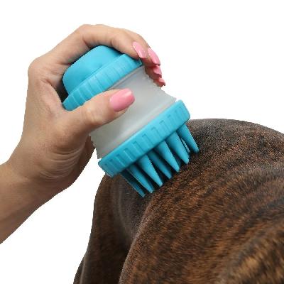 PET SILICONE - Pet Bath Brush with Shampoo Container for Dog Cat Bathing Grooming Pet Scrubber