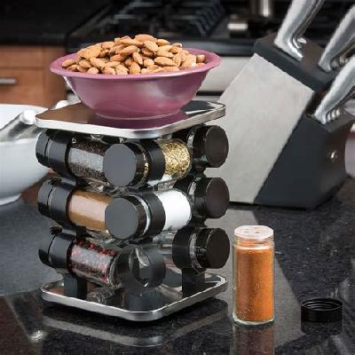 Stackable Multipurpose Spice Tower Rack Carousel JaBottle with Sifter Lids