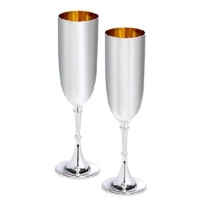 Silver Flute Wine Glass With Blue Box 2 Pieces Blue 200 ml - MGCGF-1080