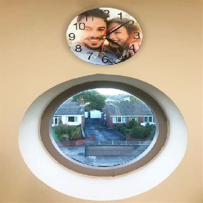 300x300x5 Glass Photo Frame With Clock Toughened Glass