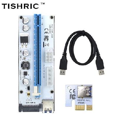 TISHRIC 2018 Golden VER009S PCI Express PCIE PCI-E Riser Card 009s Molex 6Pin to SATA 1X 16X USB3.0