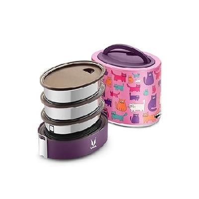 Vaya Tyffyn Black Polished Stainless Steel Lunch Box, 1000 ml, 3 Containers,