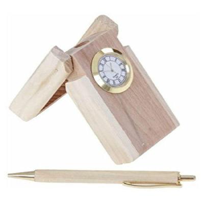 Designer Wooden Pen Stand With Clock