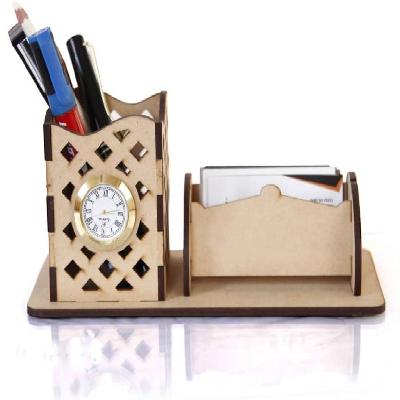 Wooden Visiting Card Holder With Pen And Key Chain