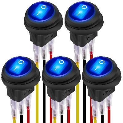 CentIoT - Illuminated LED SPST ON/OFF Push Button Round Rocker Switch - 3 pin 4.8mm (12V , Blue)