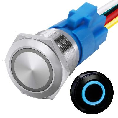 Probots Metal Push Button Switch Waterproof (16mm, 5V, Yellow, Ring, Latching PSW165LR