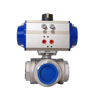 Single Piece Design Three Way (L-Port) Ball Valve with Actuator-OMAL : Italy