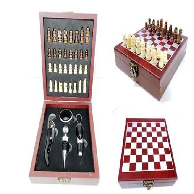 Wooden Chess Wine Tools Set