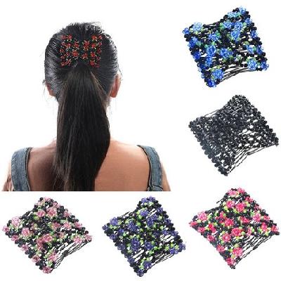 Women Hairpin Stretchy Hair Combs Beaded Hair Magic Comb Clip Beads Elasticity Pin