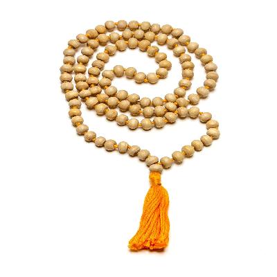 Tulsi Beads Mala With Yellow Thread 108 Beads Wood Chain