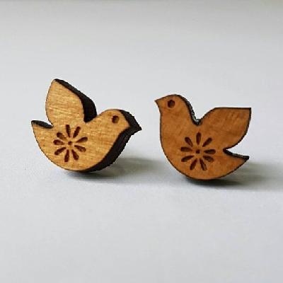 Wooden Bird Earrings