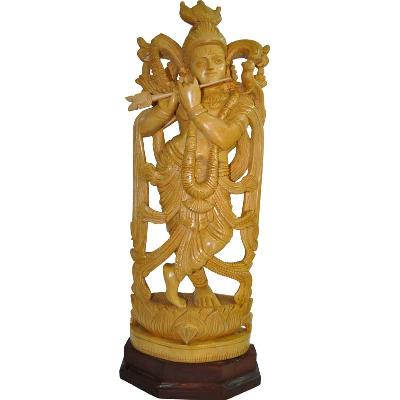 Wooden Lord Krishna Statue