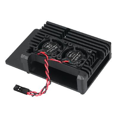 Aluminum Heat Sink Case With Double Fans For Raspberry Pi 4b Black