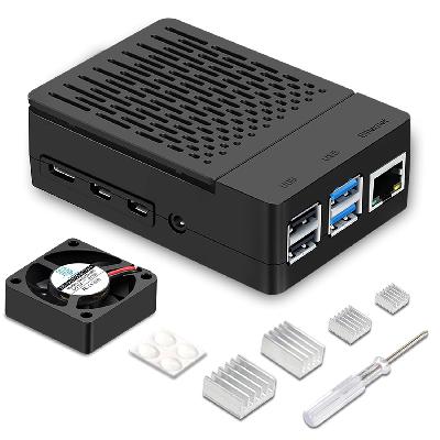 Raspberry Pi 4 Black Compact ABS Case with Fan Slot