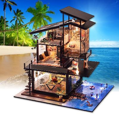 mini wooden home led light 10 pice