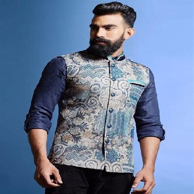 Men Blue Nehru Waistcoat