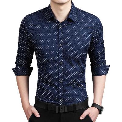 Mens Casual Cotton Dot Printed Shirt