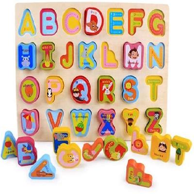 Wooden Small Abcd Shape Tray With Knobs Learning Wooden Board Alphabets