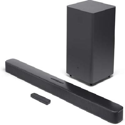 JBL Bar 2.1 Soundbar with Wireless Subwoofer (300 Watts, 4 Woofers, Dolby Digital, Surround Sound)